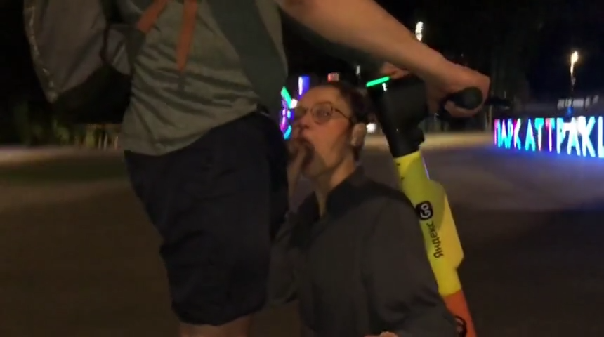 public head on a scooter