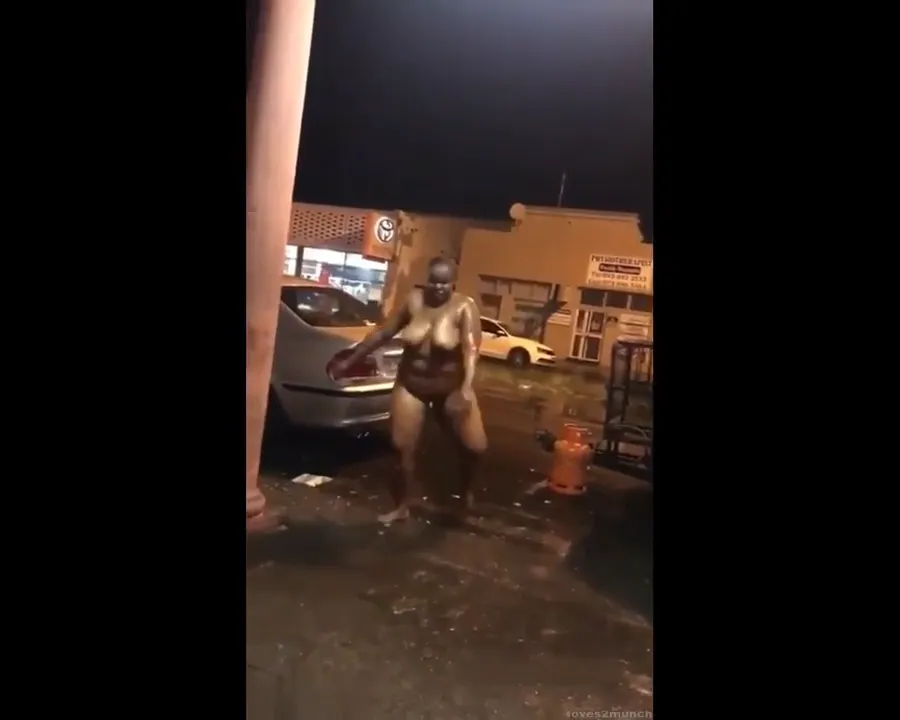 Drunk chubby babe flaunts big tits and ass naked in public